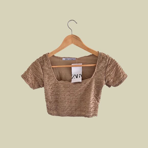NWT Zara Brown Crop Top - Picture 1 of 2